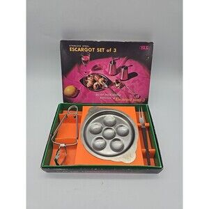 MCM Escargot Serving 2 sets of 3 pc set Stainless Steel Plate, Tongs, Fork Boxed
